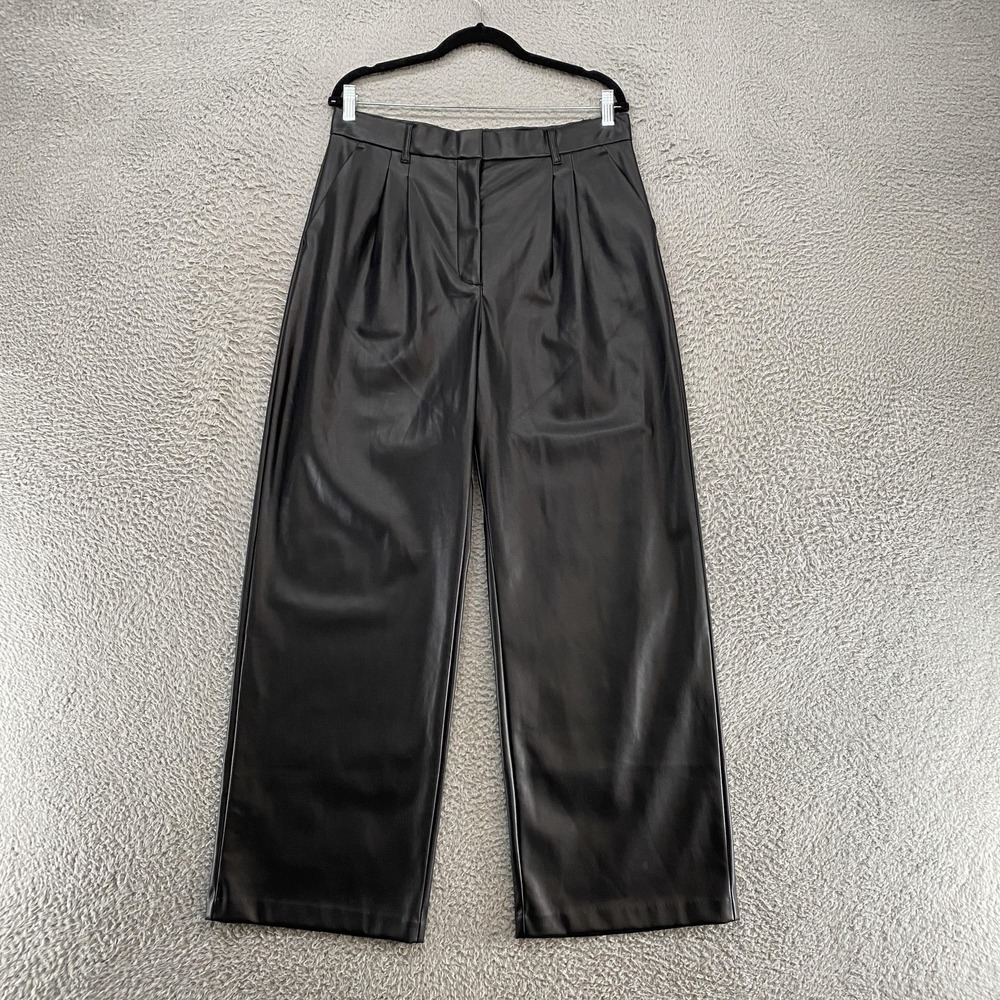 Abercrombie & Fitch Pants Womens Large Black Vegan Leather Pleated‎ Straight Leg